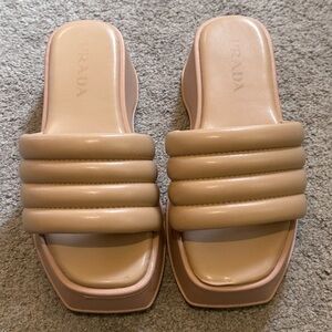 Prada tan chunky wedge sandals